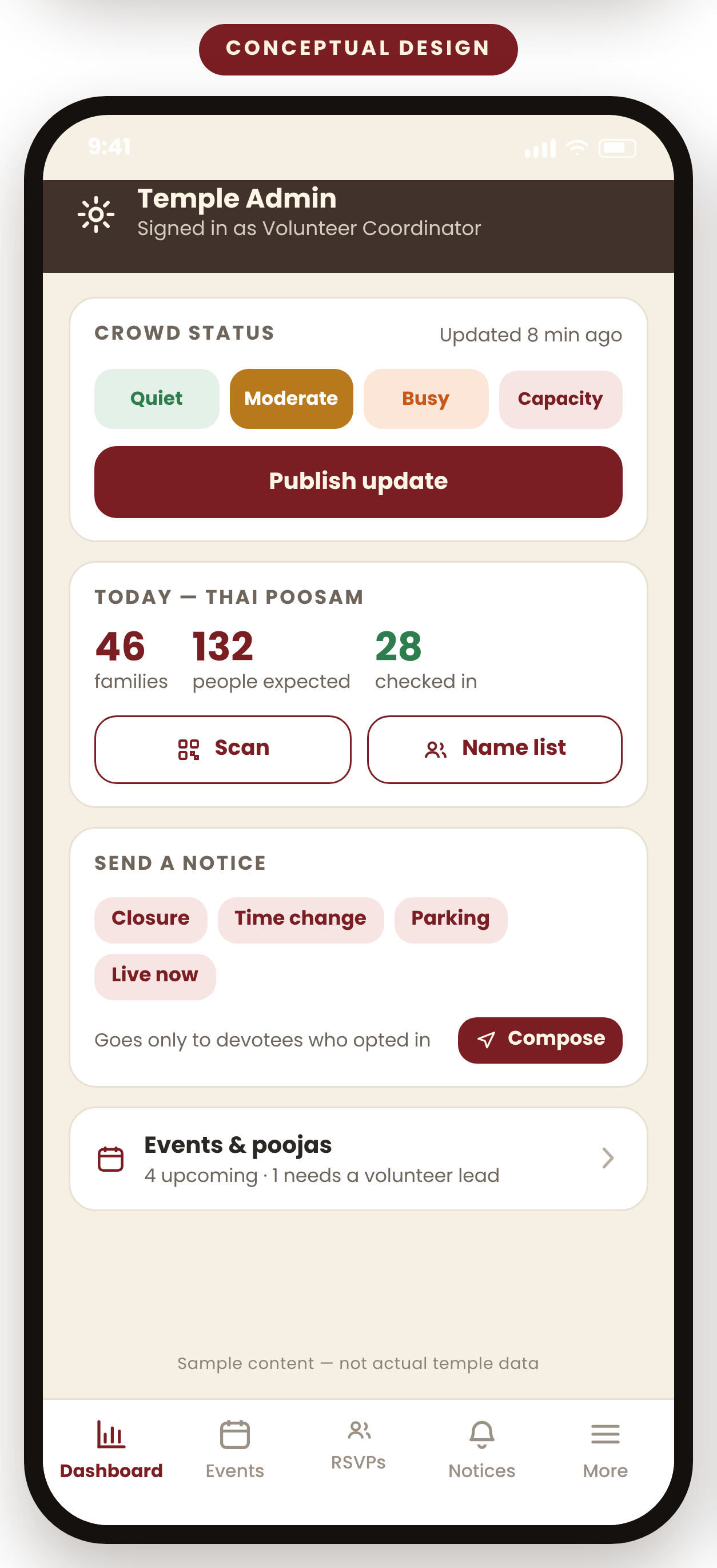 Simplified admin dashboard