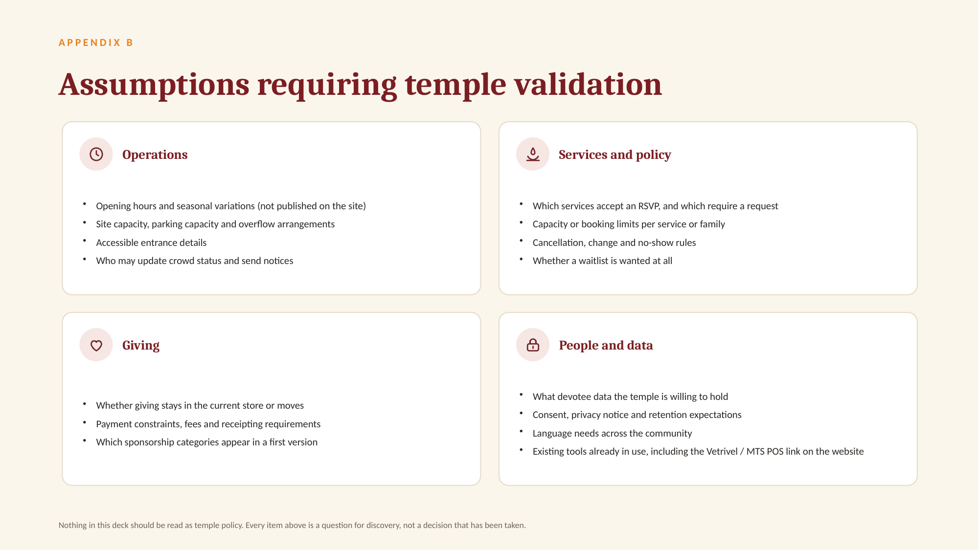Appendix B — Assumptions requiring temple validation